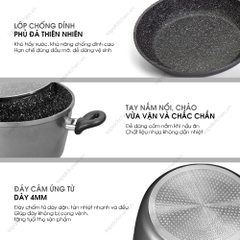 Nồi chống dính phủ đá thiên nhiên Stoneline 24cm có nắp