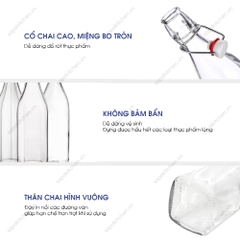 Chai thủy tinh vuông nắp cài kín hơi Swing 0.5L