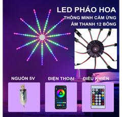 Dây Đèn Chớp Pháo Hoa Dán Tường Mạch Liền -Điều Khiển APP-Cảm Ứng Âm Thanh Tiếng Động