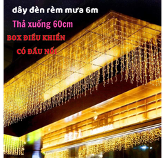 Dây Đèn Chớp Rèm Mưa 6m Thả 60cm Sáng Vàng