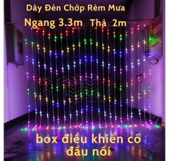 Dây Đèn Chớp Rèm Mưa Ngang 3m Thả 2m Sáng 7 Màu- Có Đầu Nối