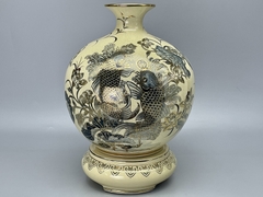 Bình Hút Lộc Cá Chép Hoa Sen H30 Gốm Chu Đậu Vẽ Vàng 24K RG-000579