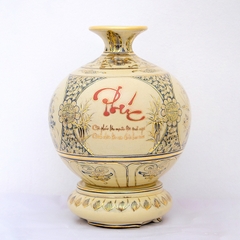 Bình Hút Lộc Tứ Cảnh Chữ Phúc H25 Gốm Chu Đậu Vẽ Vàng 24K RG-000561