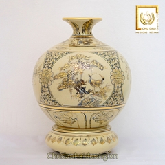 Bình Hút Lộc Tứ Cảnh Chữ Phúc H25 Gốm Chu Đậu Vẽ Vàng 24K RG-000561