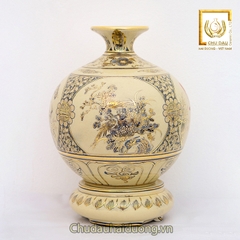 Bình Hút Lộc Tứ Cảnh Chữ Nhẫn H25 Gốm Chu Đậu Vẽ Vàng 24K RG-000560