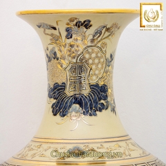 Bình Phú Quý Hoa Phù Dung Chữ Lộc H65 Gốm Chu Đậu Vẽ Vàng 24K RG-000572