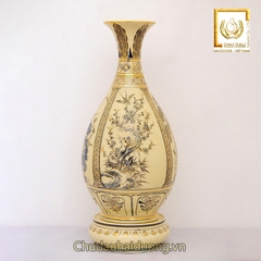 Bình Tỳ Bà Gốm Chu Đậu Tứ Cảnh Vẽ Vàng 24K RG-000381