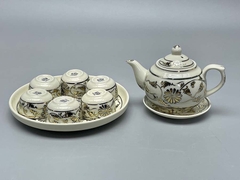 Bộ Trà Song Ẩm Hoa Cúc Gốm Chu Đậu Vẽ Vàng 24K RG-000600