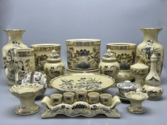 SET 1 - Bộ Đồ Cho Ban Thờ Kích Thước 2,17m x 1,07m Gốm Chu Đậu Vẽ Vàng Kim
