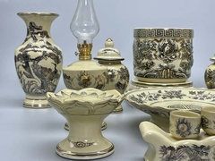 SET 5 Bộ Đồ Thờ Bát Hương Họa Tiết Đắp Nổi Gốm Chu Đậu Vẽ Vàng Kim