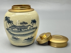 Hộp Trà Họa Tiết Đồng Quê H13 Gốm Chu Đậu Truyền Thống