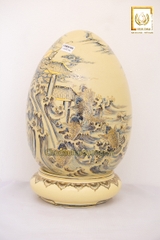 Trứng Tài Lộc Cá Chép Vượt Vũ Môn H45 Gốm Chu Đậu Vẽ Vàng 24K RG-000594