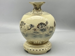 Bình Tích Lộc Hoa Sen H23 Gốm Chu Đậu Vẽ Vàng 24K