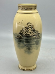 Bình Phi Yến Chim Đào H35 Gốm Chu Đậu Vẽ Vàng