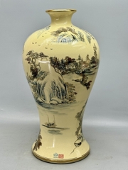 Mai Bình Sơn Thuỷ Hữu Tình Cao 60cm Gốm Chu Đậu Vẽ Vàng