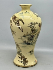 Mai Bình Sơn Thuỷ Hữu Tình Cao 60cm Gốm Chu Đậu Vẽ Vàng