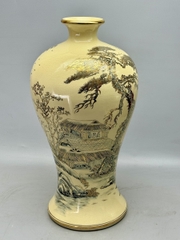 Mai Bình Sơn Thuỷ Hữu Tình Cao 60cm Gốm Chu Đậu Vẽ Vàng