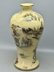 Mai Bình Sơn Thuỷ Hữu Tình Cao 60cm Gốm Chu Đậu Vẽ Vàng