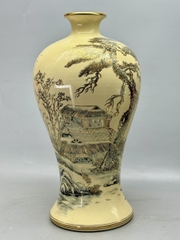 Mai Bình Sơn Thuỷ Hữu Tình Cao 60cm Gốm Chu Đậu Vẽ Vàng