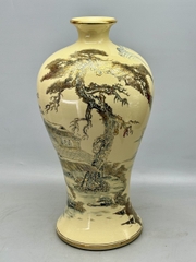 Mai Bình Sơn Thuỷ Hữu Tình Cao 60cm Gốm Chu Đậu Vẽ Vàng