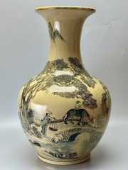 Bình Phú Quý Cảnh Làng Quê Việt Nam Cao 99cm Gốm Chu Đậu Vẽ Vàng