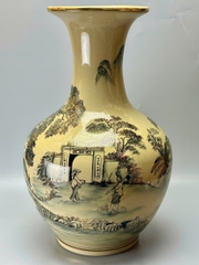 Bình Phú Quý Cảnh Làng Quê Việt Nam Cao 99cm Gốm Chu Đậu Vẽ Vàng