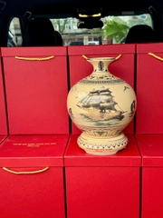 Bình Hút Lộc Cao 29,5cm Hoạ Tiết Thuỷ Điện Sông Đà Vẽ Vàng
