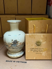 Bình Bảo Châu In Hoạ Tiết Hữu Nghị Việt - Lào Cao 34cm Vẽ Vàng