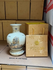 Bình Bảo Châu In Hoạ Tiết Hữu Nghị Việt - Lào Cao 34cm Vẽ Vàng