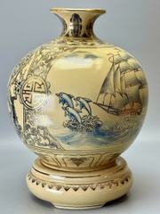 Bình Hút Lộc Cao 42cm Thuận Buồm Xuôi Gió - Công Thành Danh Toại Màu Coban Vẽ Vàng