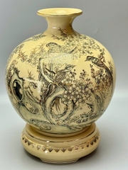 Bình Hút Lộc Chim Đào Cao 42cm Gốm Nghệ Nhân Vẽ Vàng