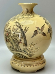 Bình Hút Lộc Chim Đào Cao 42cm Gốm Nghệ Nhân Vẽ Vàng