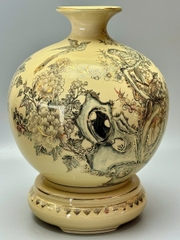 Bình Hút Lộc Chim Đào Cao 42cm Gốm Nghệ Nhân Vẽ Vàng