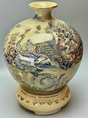 Bình Hút Lộc Cao 55cm Công Đào Xanh Coban 3D Gốm Vẽ Vàng