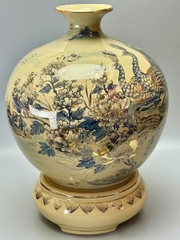 Bình Hút Lộc Cao 55cm Công Đào Xanh Coban 3D Gốm Vẽ Vàng