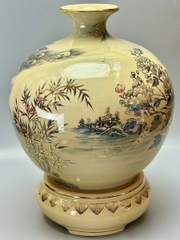 Bình Hút Lộc Cao 55cm Công Đào Xanh Coban 3D Gốm Vẽ Vàng