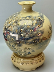 Bình Hút Lộc Cao 55cm Công Đào Xanh Coban 3D Gốm Vẽ Vàng