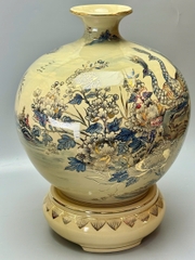 Bình Hút Lộc Cao 55cm Công Đào Xanh Coban 3D Gốm Vẽ Vàng