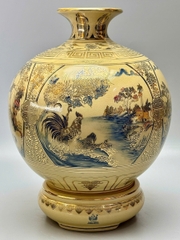 Bình Hút Lộc Tứ Cảnh Sơn Thuỷ Xanh Coban Cao 42cm Gốm Men Rạn Vẽ Vàng