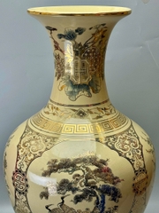Bình Phú Quý Tứ Cảnh Cổ Điển Cao 99cm Gốm Chu Đậu Vẽ Vàng