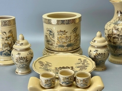 Bộ Đồ Thờ Ban Thờ 69cm Hoạ Tiết Sen Gốm Chu Đậu Vẽ Vàng