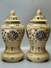 Đôi Choé Hoạ Tiết Hoa Phù Dung Cao 65cm Gốm Chu Đậu Vẽ Vàng