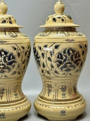 Đôi Choé Hoạ Tiết Hoa Phù Dung Cao 65cm Gốm Chu Đậu Vẽ Vàng