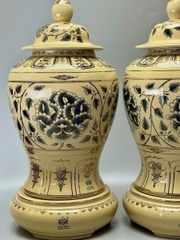 Đôi Choé Hoạ Tiết Hoa Phù Dung Cao 65cm Gốm Chu Đậu Vẽ Vàng