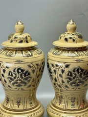 Đôi Choé Hoạ Tiết Hoa Phù Dung Cao 65cm Gốm Chu Đậu Vẽ Vàng