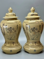 Đôi Choé Cao 65cm Hoạ Tiết Tứ Cảnh Bốn Mùa Gốm Chu Đậu Vẽ Vàng