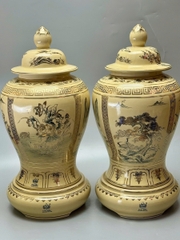 Đôi Choé Cao 65cm Hoạ Tiết Tứ Cảnh Bốn Mùa Gốm Chu Đậu Vẽ Vàng