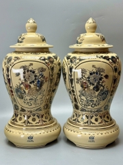 Đôi Choé Hoạ Tiết Tứ Linh Long Li Quy Phụng Cao 65cm Gốm Chu Đậu Vẽ Vàng