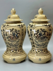 Đôi Choé Hoạ Tiết Tứ Linh Long Li Quy Phụng Cao 65cm Gốm Chu Đậu Vẽ Vàng