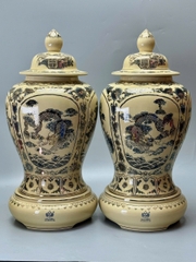 Đôi Choé Hoạ Tiết Tứ Linh Long Li Quy Phụng Cao 65cm Gốm Chu Đậu Vẽ Vàng